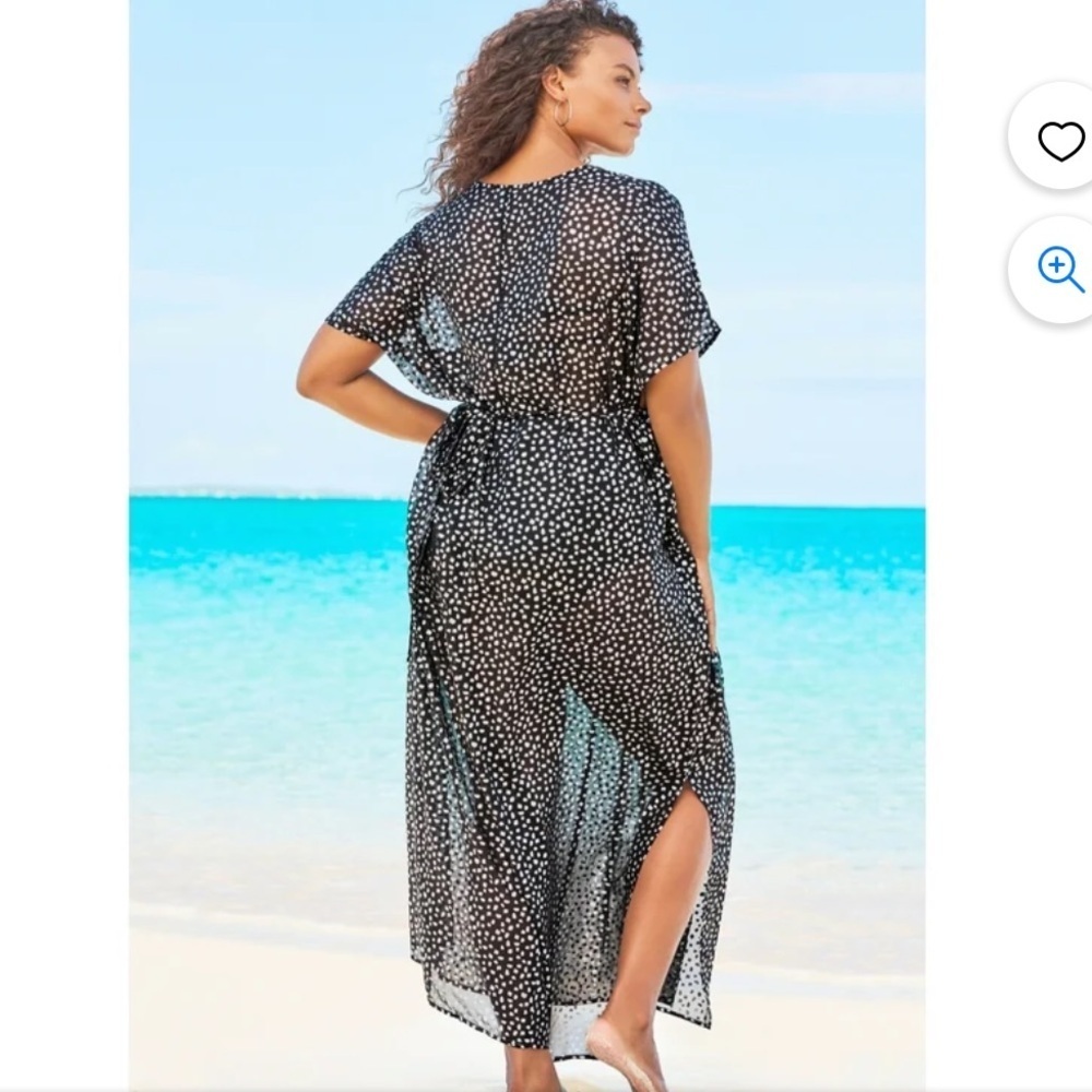 Swimsuits For All Black Metallic Gold Spots Cover Up Sheer‎ Caftan Size 2X/3X - Picture 9 of 10